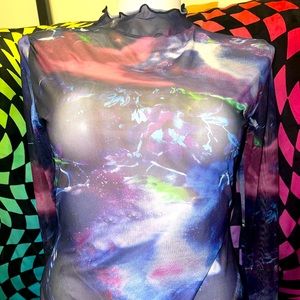 GALAXY LETTUS HEM MESH BODYSUIT